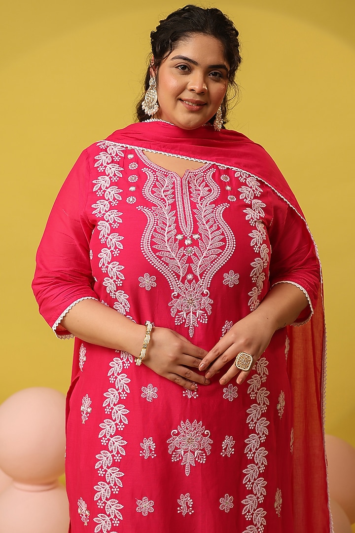 Pink Cotton Mulmul Chikankari Embroidered Kurta Set by Scakhi Luxe at Pernia's Pop Up Shop