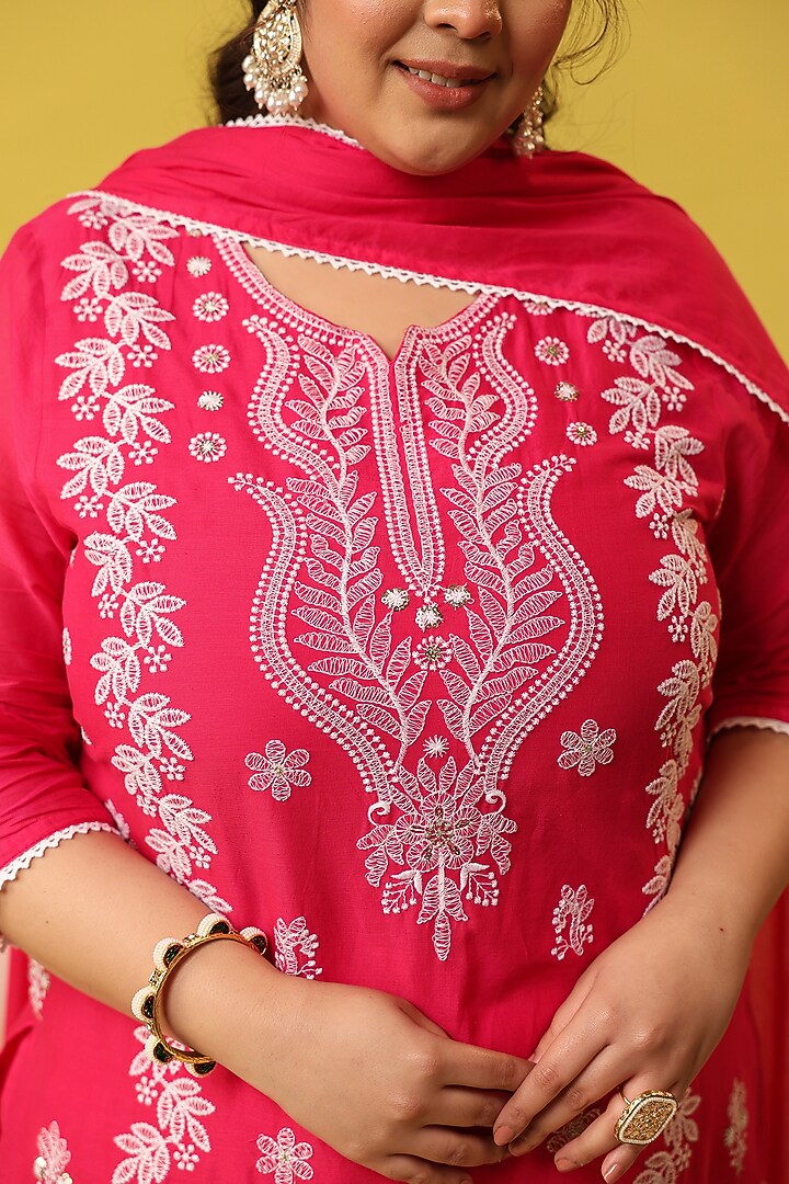 Pink Cotton Mulmul Chikankari Embroidered Kurta Set by Scakhi Luxe at Pernia's Pop Up Shop