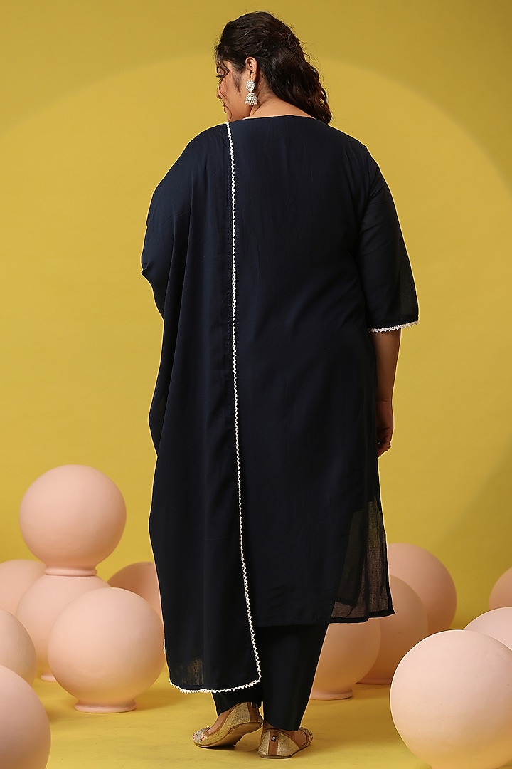 Navy Blue Cotton Mulmul Chikankari Embroidered Kurta Set by Scakhi Luxe at Pernia's Pop Up Shop