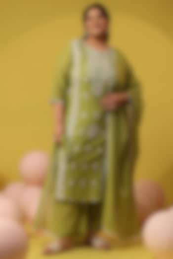 Green Cotton Mulmul Chikankari Embroidered Kurta Set by Scakhi Luxe at Pernia's Pop Up Shop