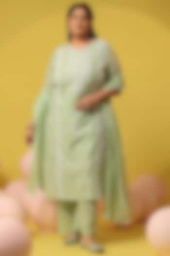Green Cotton Mulmul Chikankari Embroidered Kurta Set by Scakhi Luxe at Pernia's Pop Up Shop