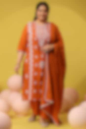 Rust Cotton Mulmul Chikankari Embroidered Kurta Set by Scakhi Luxe at Pernia's Pop Up Shop