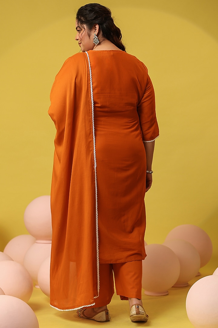Rust Cotton Mulmul Chikankari Embroidered Kurta Set by Scakhi Luxe at Pernia's Pop Up Shop