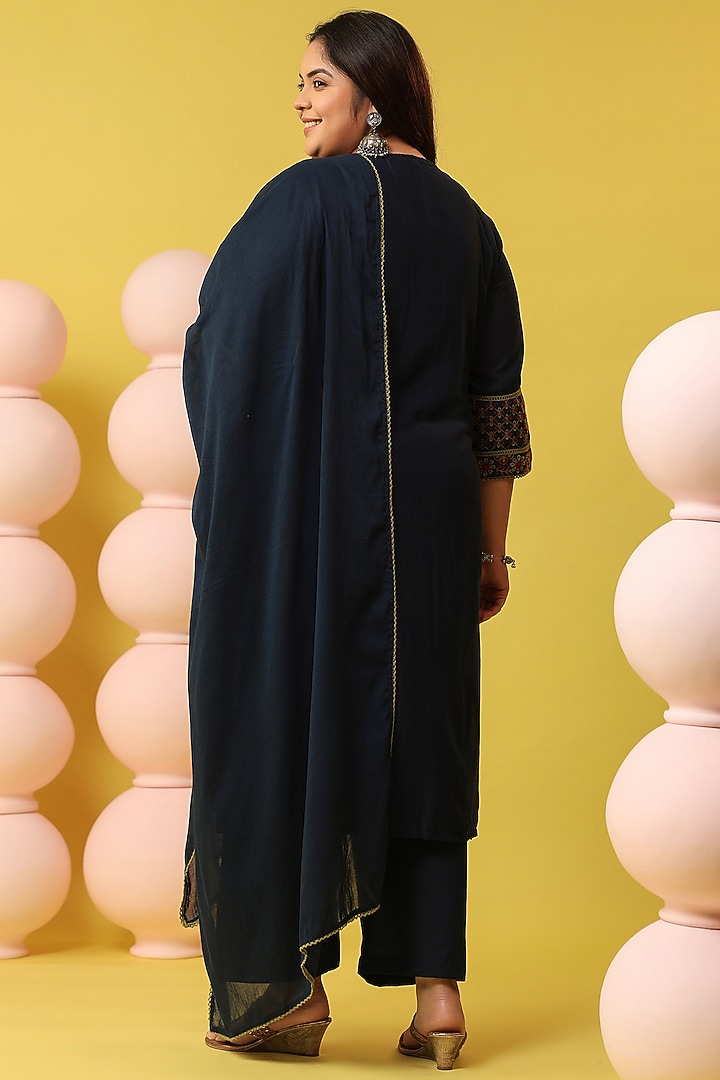 Navy Blue Cotton Mulmul Chikankari Embroidered Kurta Set by Scakhi Luxe at Pernia's Pop Up Shop