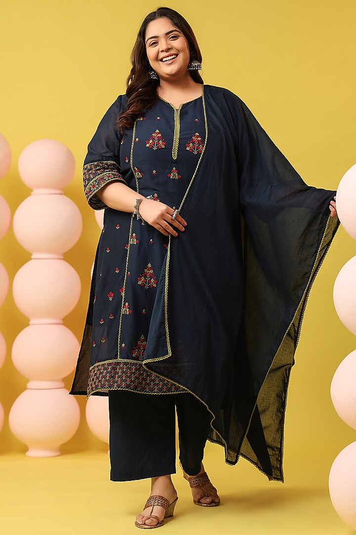 Navy Blue Cotton Mulmul Chikankari Embroidered Kurta Set by Scakhi Luxe at Pernia's Pop Up Shop