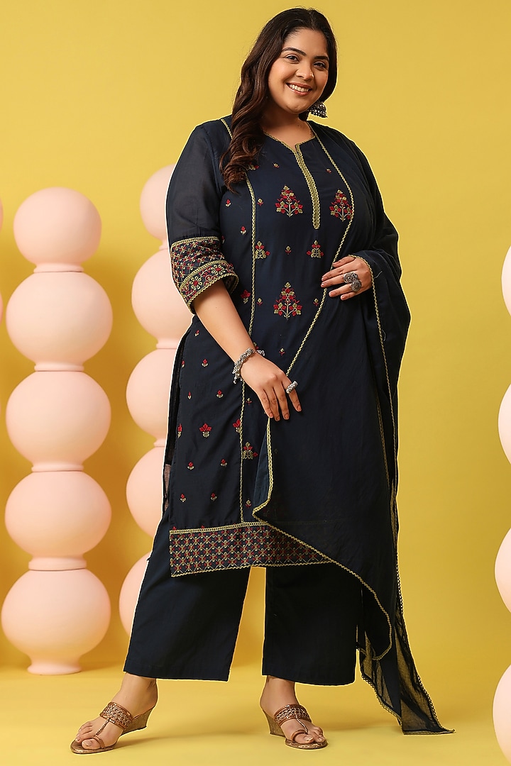 Navy Blue Cotton Mulmul Chikankari Embroidered Kurta Set by Scakhi Luxe at Pernia's Pop Up Shop
