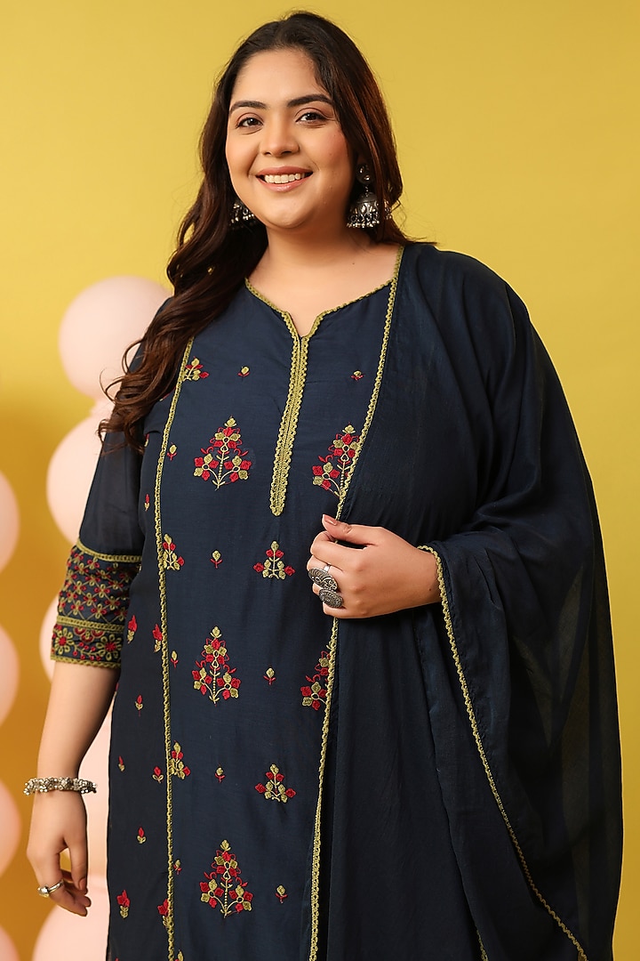 Navy Blue Cotton Mulmul Chikankari Embroidered Kurta Set by Scakhi Luxe at Pernia's Pop Up Shop
