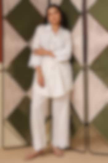 White Cotton Blend Co-Ord Set by Scakhi Luxe at Pernia's Pop Up Shop