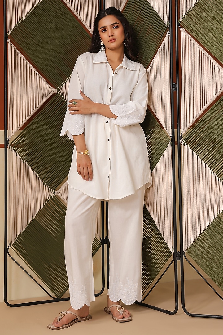 White Cotton Blend Co-Ord Set by Scakhi Luxe at Pernia's Pop Up Shop