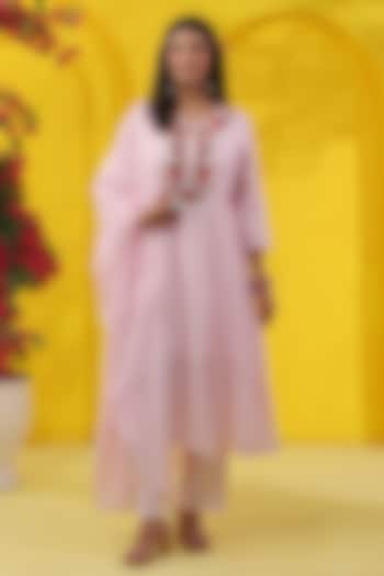 Pink Cotton Mulmul Embroidered Paneled Anarkali Set by Scakhi Luxe at Pernia's Pop Up Shop