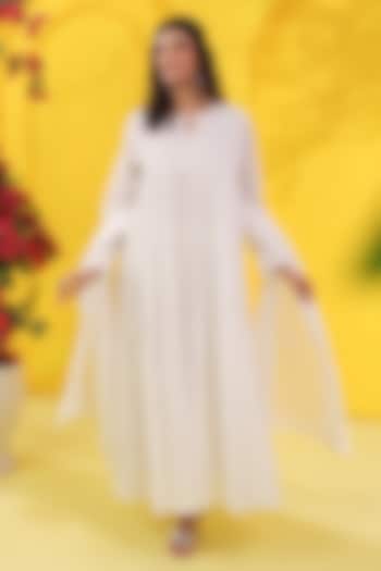 White Cotton Mulmul Printed Anarkali Set by Scakhi Luxe at Pernia's Pop Up Shop
