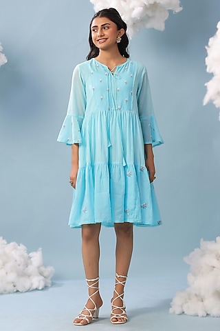 Aqua Mulmul Lace Embroidered Dress by Scakhi Luxe