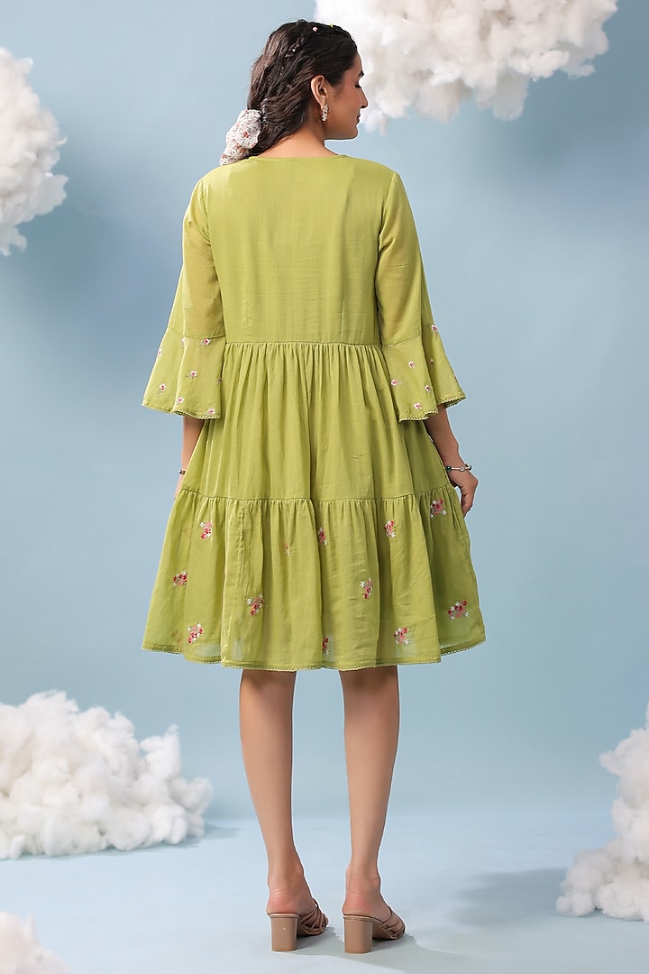 Parrot Green Mulmul Lace Embroidered Summer Dress by Scakhi Luxe at Pernia's Pop Up Shop