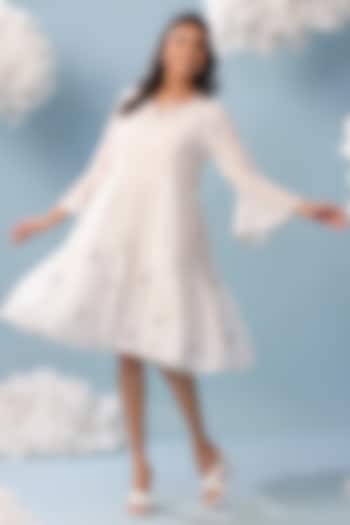 White Mulmul Lace Embroidered Summer Dress by Scakhi Luxe at Pernia's Pop Up Shop