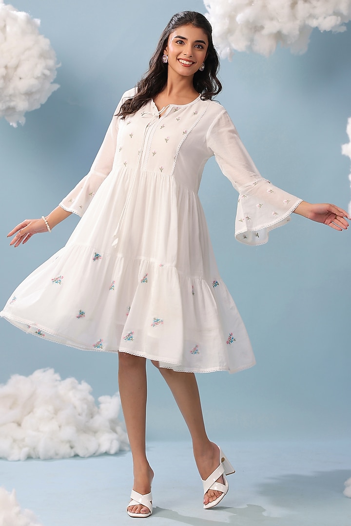 White Mulmul Lace Embroidered Summer Dress by Scakhi Luxe at Pernia's Pop Up Shop