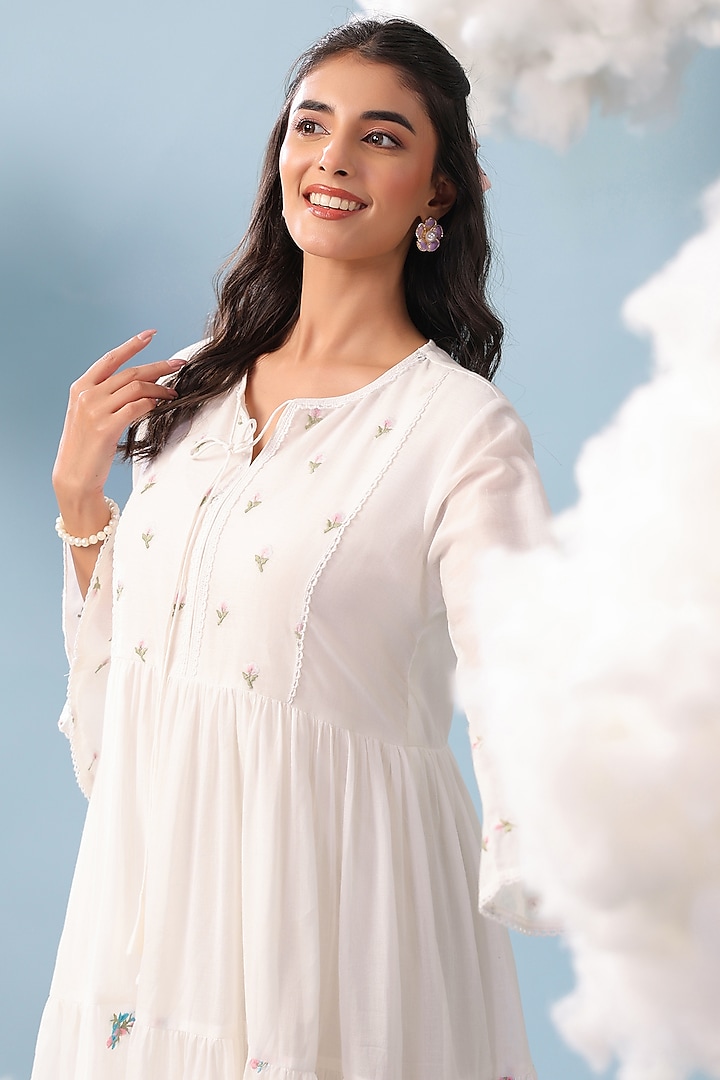 White Mulmul Lace Embroidered Summer Dress by Scakhi Luxe at Pernia's Pop Up Shop