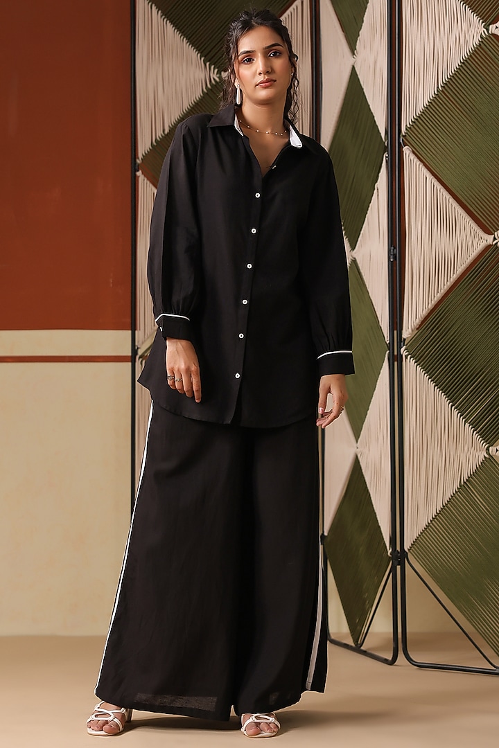 Black Cotton Blend Co-Ord Set by Scakhi Luxe at Pernia's Pop Up Shop