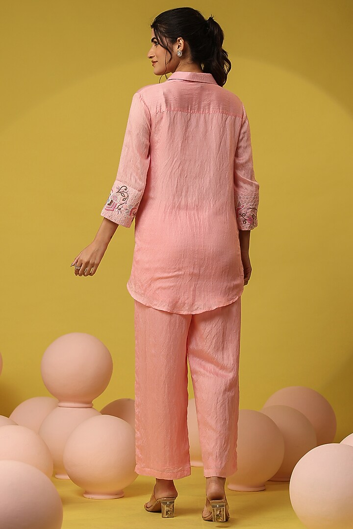 Pink Mul Chanderi Embroidered Co-Ord Set by Scakhi Luxe at Pernia's Pop Up Shop