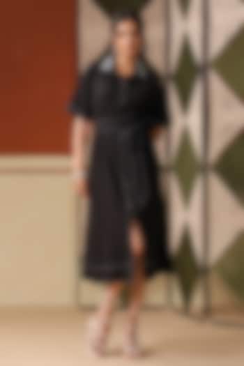 Black Cotton Blend Embroidered Midi Summer Dress by Scakhi Luxe at Pernia's Pop Up Shop