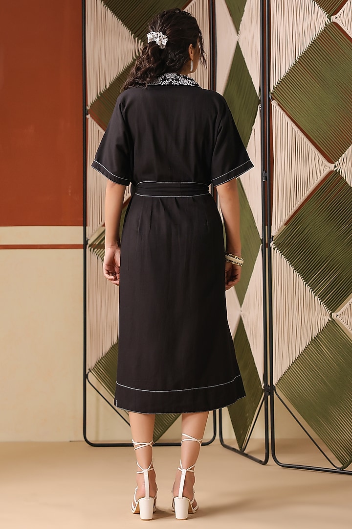 Black Cotton Blend Embroidered Midi Summer Dress by Scakhi Luxe at Pernia's Pop Up Shop