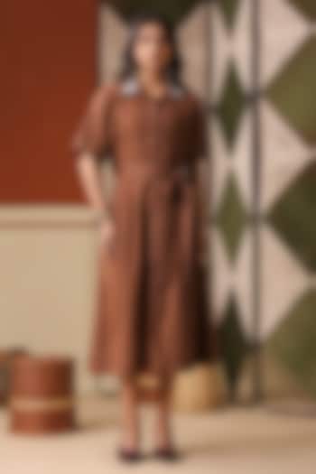 Chocolate Brown Cotton Blend Embroidered Midi Summer Dress by Scakhi Luxe at Pernia's Pop Up Shop