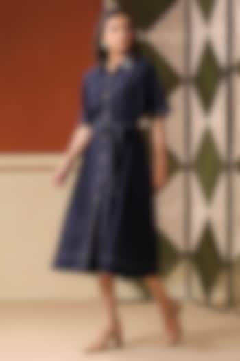 Teal Cotton Blend Embroidered Midi Summer Dress by Scakhi Luxe at Pernia's Pop Up Shop