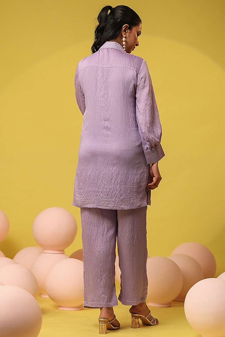 Lavender Mul Chanderi Embroidered Co-Ord Set by Scakhi Luxe at Pernia's Pop Up Shop