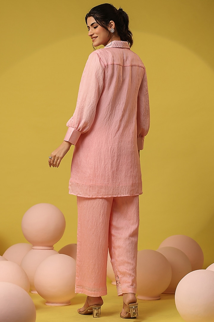 Pink Mul Chanderi Embroidered Co-Ord Set by Scakhi Luxe at Pernia's Pop Up Shop