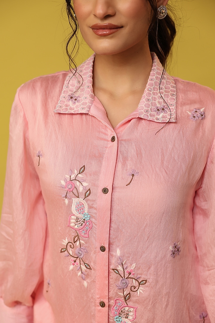 Pink Mul Chanderi Embroidered Co-Ord Set by Scakhi Luxe at Pernia's Pop Up Shop