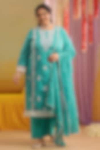 Turquoise Mulmul Chikankari Embroidered Straight Kurta Set by Scakhi Luxe at Pernia's Pop Up Shop