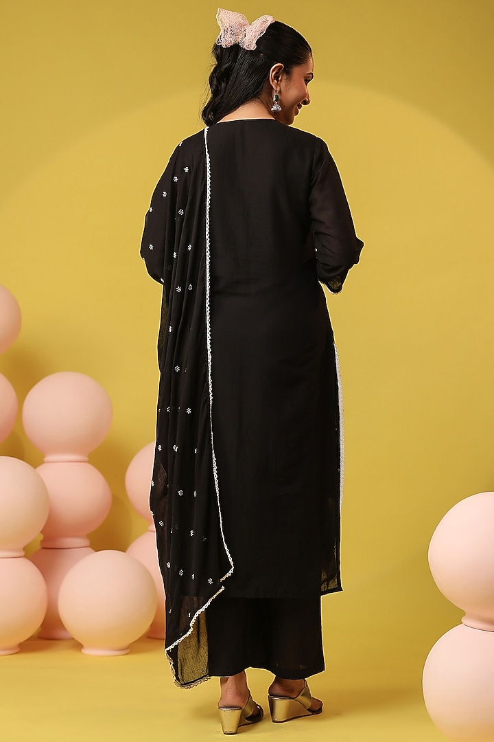Black Mulmul Chikankari Embroidered Straight Kurta Set by Scakhi Luxe at Pernia's Pop Up Shop