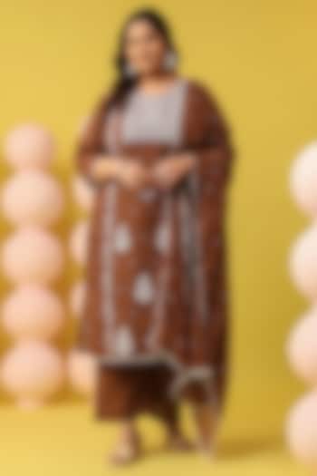 Brown Mulmul Chikankari Embroidered Straight Kurta Set by Scakhi Luxe at Pernia's Pop Up Shop
