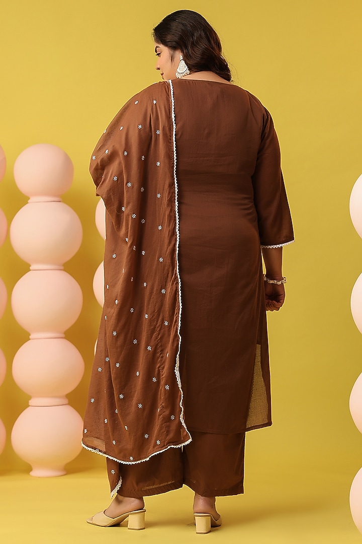 Brown Mulmul Chikankari Embroidered Straight Kurta Set by Scakhi Luxe at Pernia's Pop Up Shop