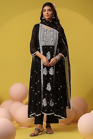 black colour anarkali dress Full Heavy Work Black Color Georgette Anarkali Gown main image 1