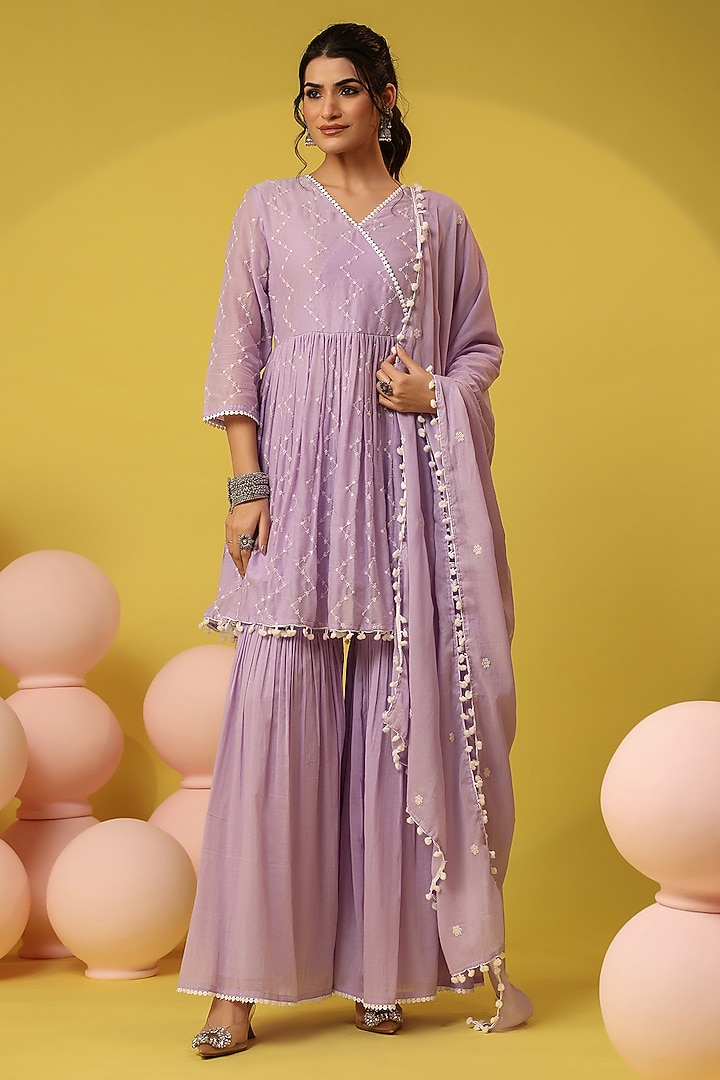 Lavender Mulmul Sharara Set by Scakhi Luxe at Pernia's Pop Up Shop