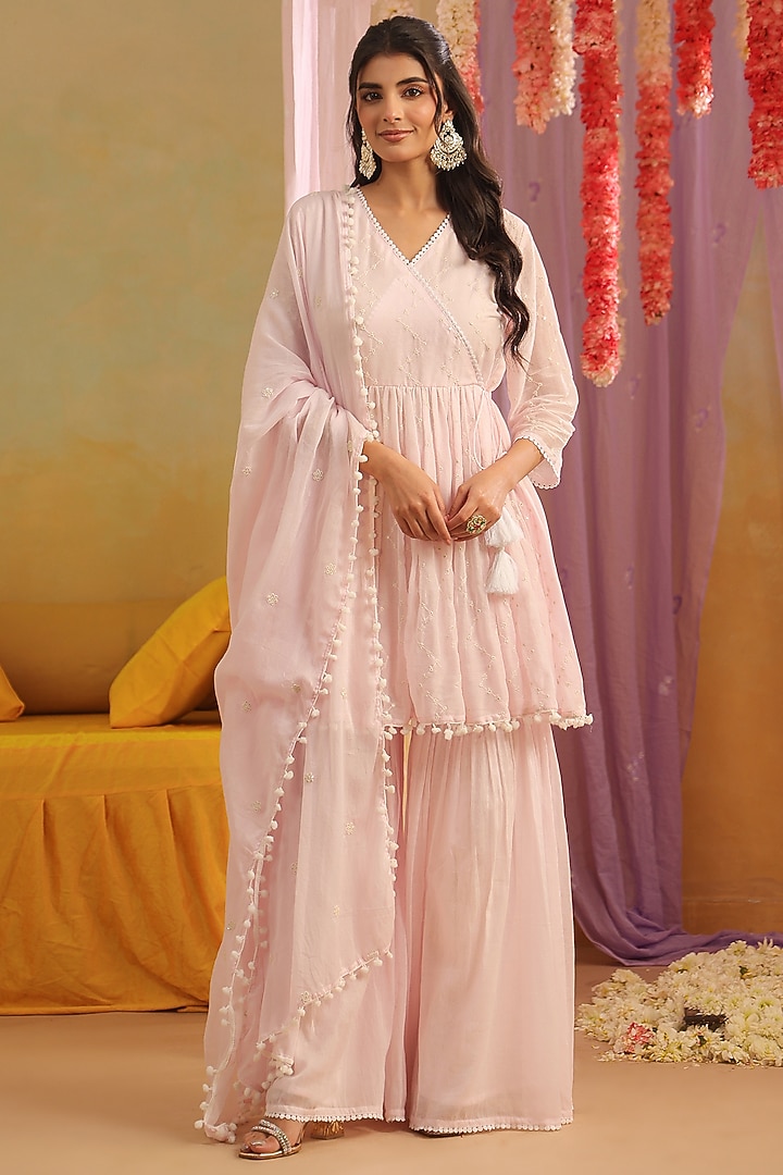 Pink Mulmul Sharara Set by Scakhi Luxe at Pernia's Pop Up Shop