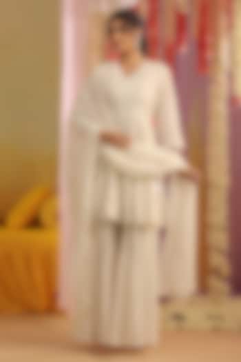 White Mulmul Sharara Set by Scakhi Luxe at Pernia's Pop Up Shop