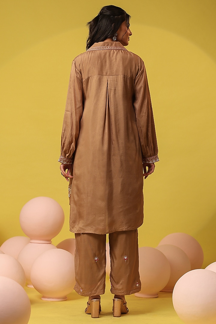Brown Russian Silk Zari Work Co-Ord Set by Scakhi Luxe at Pernia's Pop Up Shop