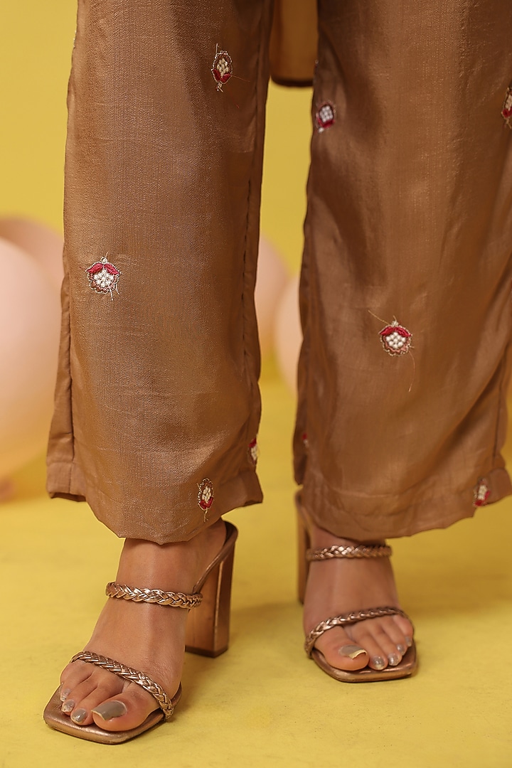 Brown Russian Silk Zari Work Co-Ord Set by Scakhi Luxe at Pernia's Pop Up Shop