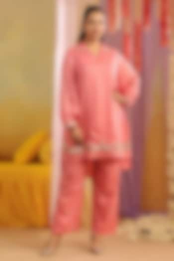 Onion Pink Russian Silk Zari Work Co-Ord Set by Scakhi Luxe at Pernia's Pop Up Shop