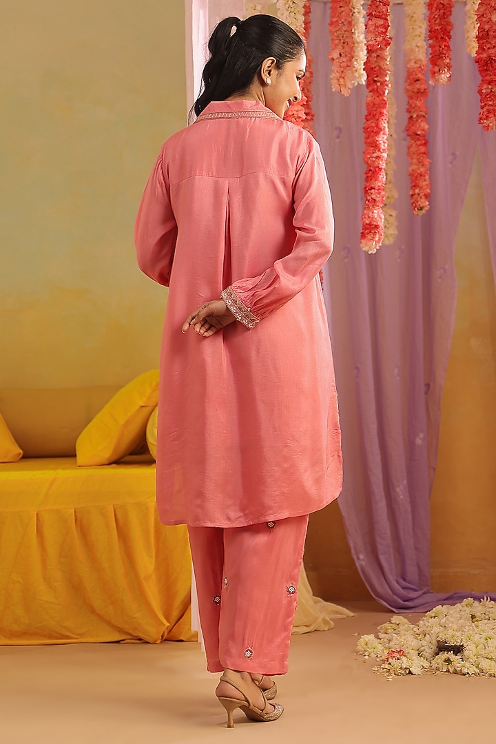 Onion Pink Russian Silk Zari Work Co-Ord Set by Scakhi Luxe at Pernia's Pop Up Shop