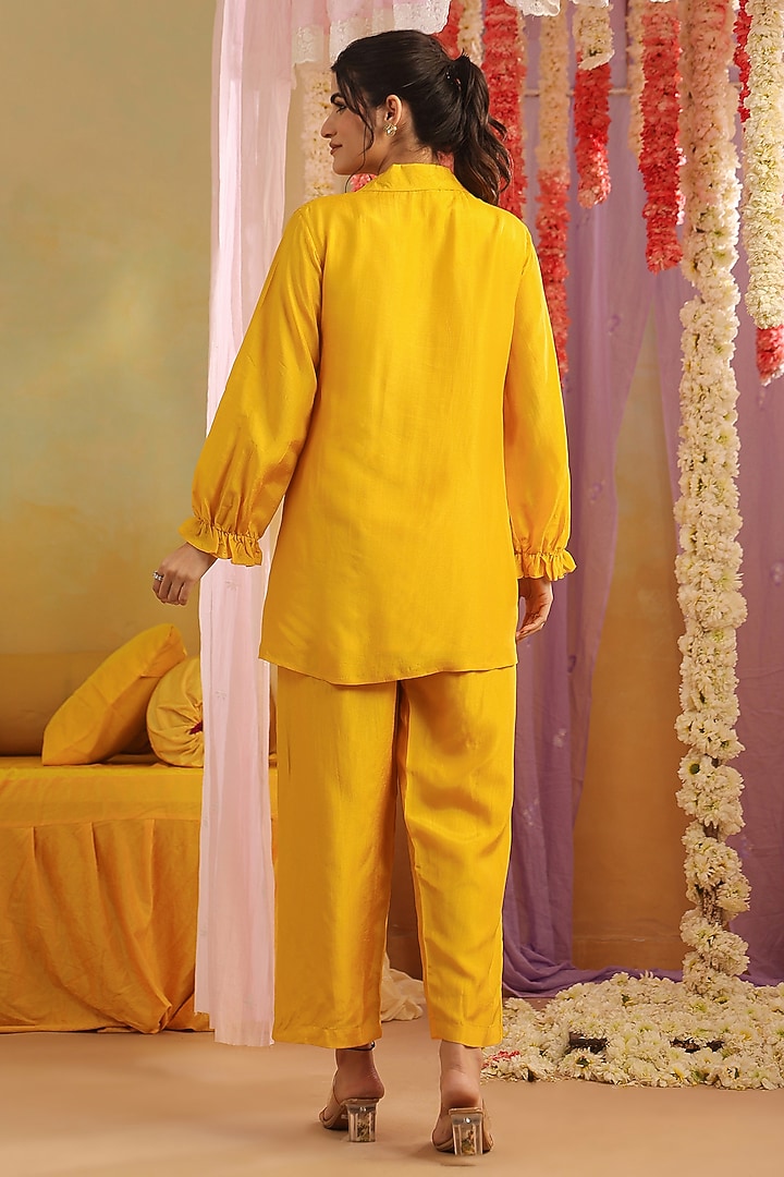 Mustard Russian Silk Embroidered Co-Ord Set by Scakhi Luxe at Pernia's Pop Up Shop