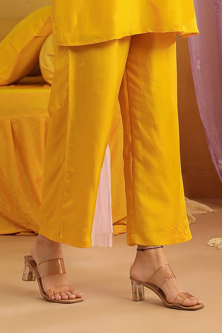 Mustard Russian Silk Embroidered Co-Ord Set by Scakhi Luxe at Pernia's Pop Up Shop