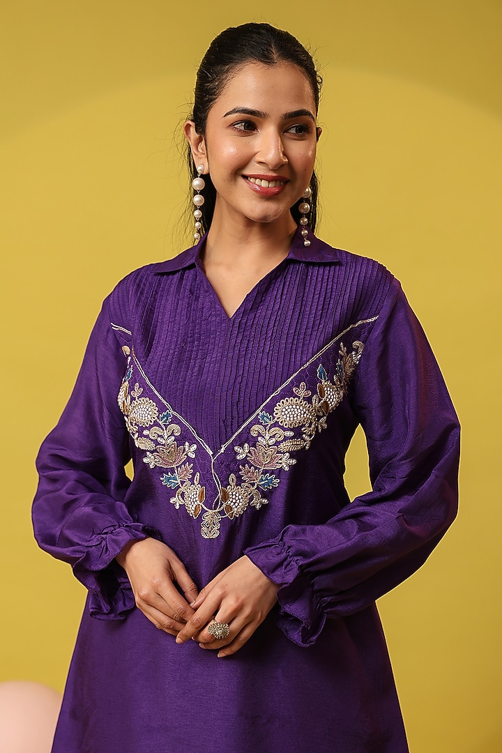 Purple Russian Silk Embroidered Co-Ord Set by Scakhi Luxe at Pernia's Pop Up Shop