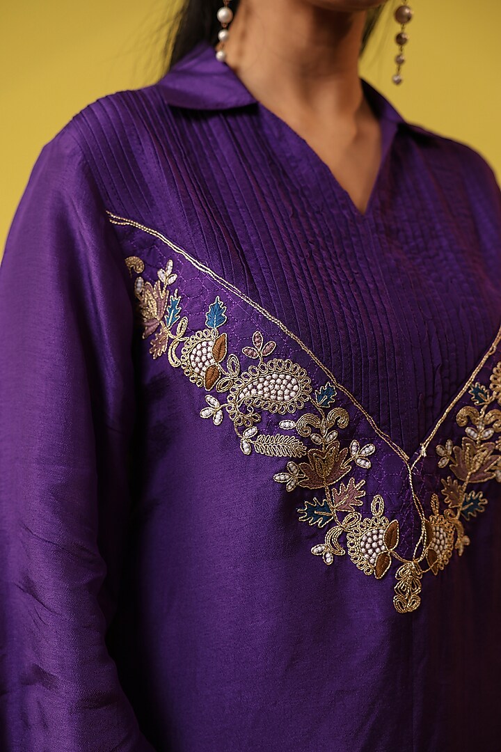 Purple Russian Silk Embroidered Co-Ord Set by Scakhi Luxe at Pernia's Pop Up Shop