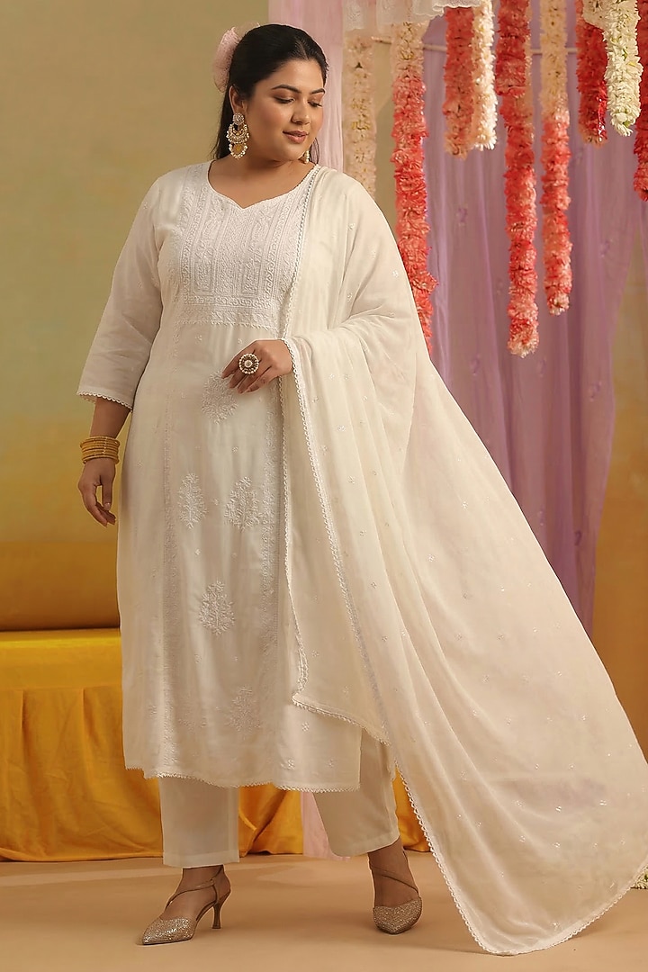 White Mulmul Chikankari Embroidered Flared Anarkali Set by Scakhi Luxe at Pernia's Pop Up Shop