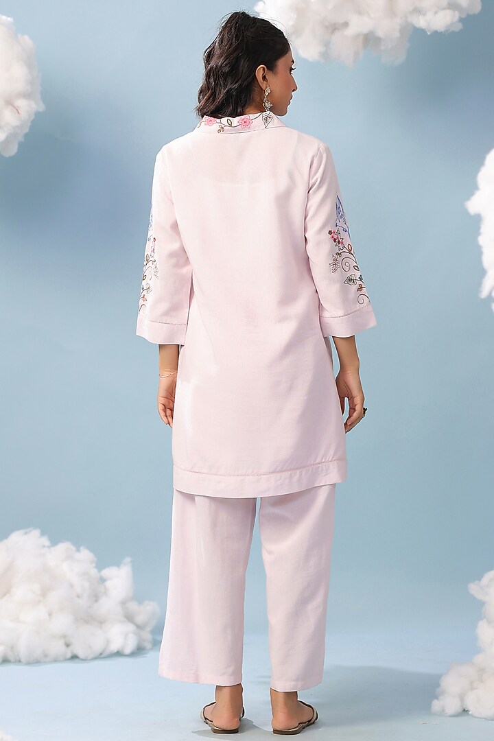Pink Cotton Blend Embroidered Co-Ord Set by Scakhi Luxe at Pernia's Pop Up Shop