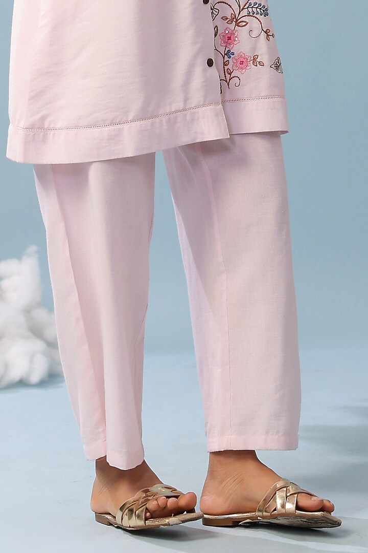 Pink Cotton Blend Embroidered Co-Ord Set by Scakhi Luxe at Pernia's Pop Up Shop