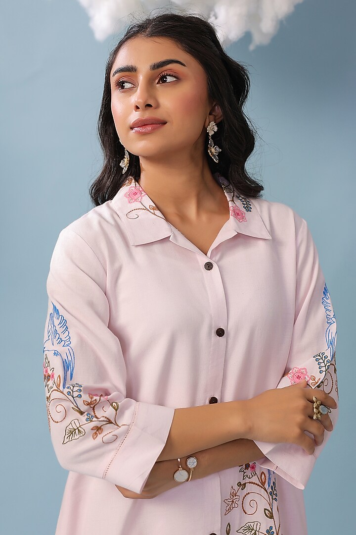 Pink Cotton Blend Embroidered Co-Ord Set by Scakhi Luxe at Pernia's Pop Up Shop