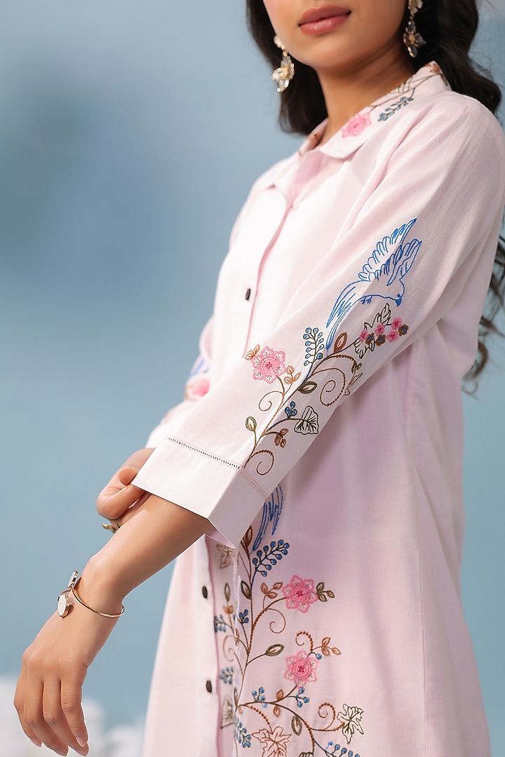 Pink Cotton Blend Embroidered Co-Ord Set by Scakhi Luxe at Pernia's Pop Up Shop